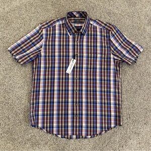 NWT Leo Chevalier Classic Men's Plaid Short Sleeve Shirt